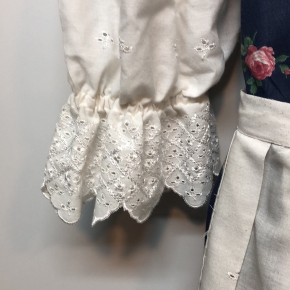 Handmade Dirndl Dress Floral Navy White eyeleted Lace Details apron Women's S M - Picture 6 of 11